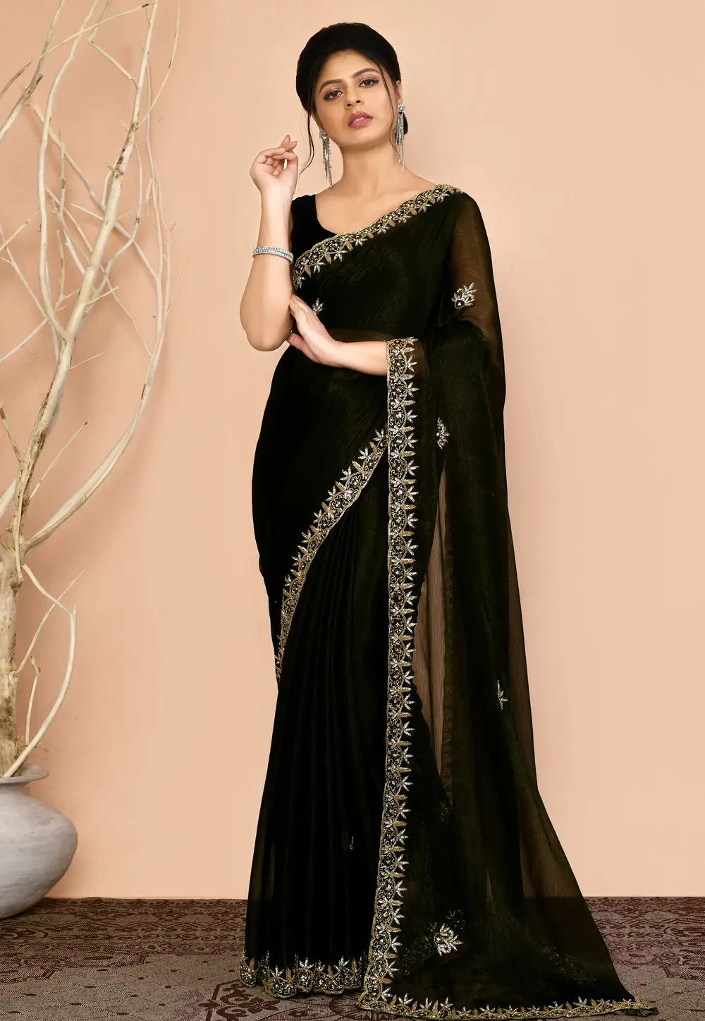 Mehndi Georgette Saree With Blouse 295953