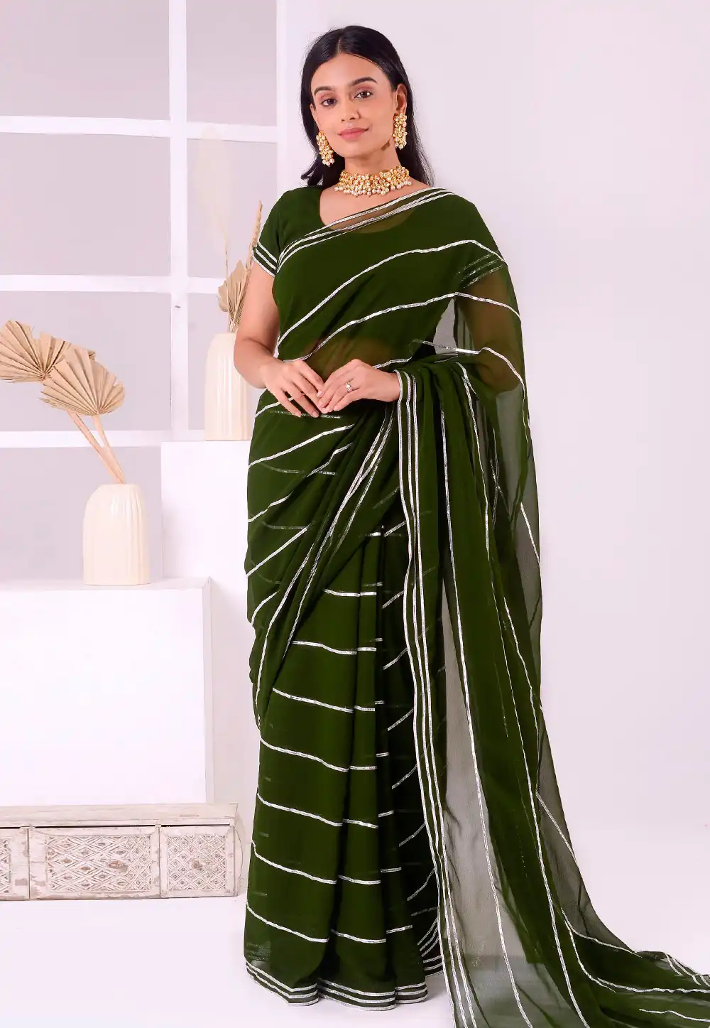 Mehndi Georgette Saree With Blouse 293596