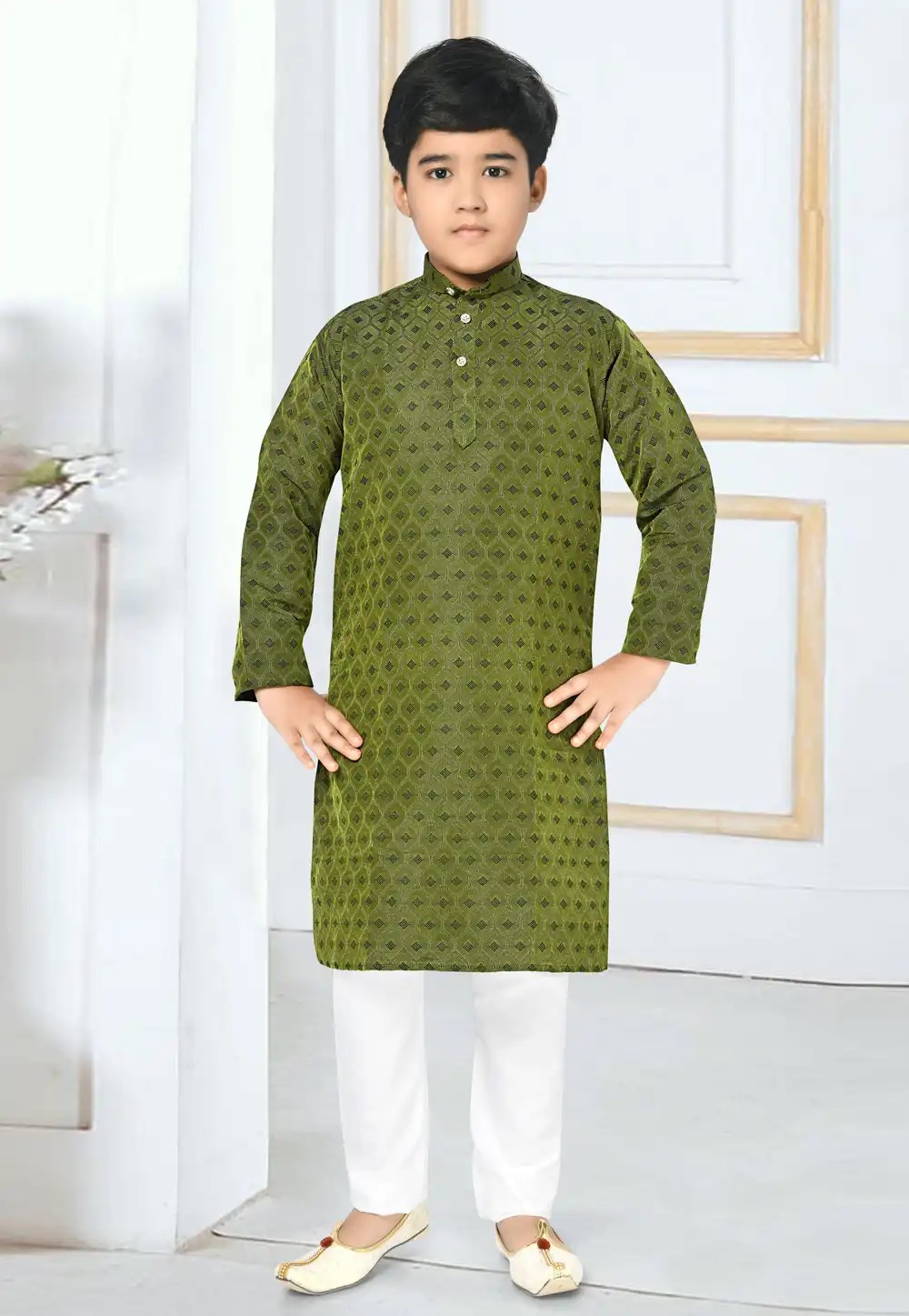 Mehndi Jacquard Kids Kurta Pajama 293209