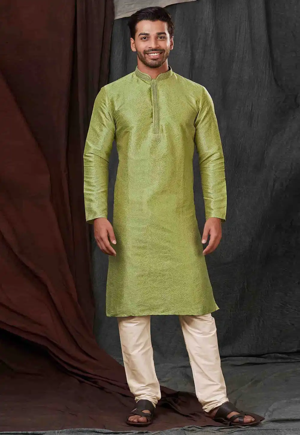 Mehndi Jacquard Kurta Pajama 288831