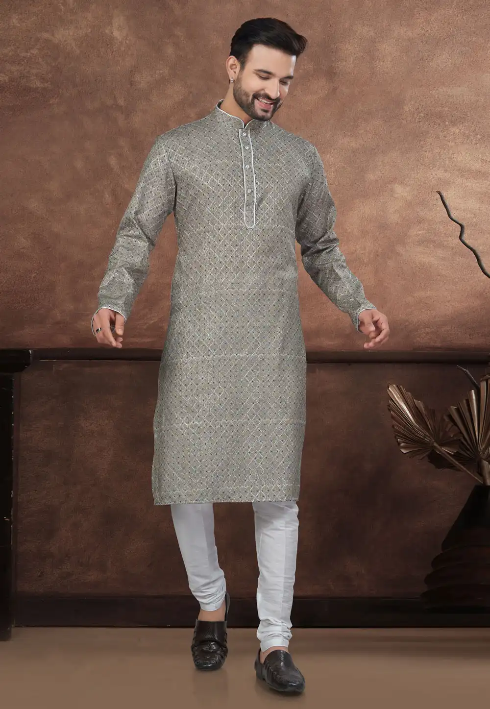 Mehndi Jacquard Kurta Pajama 294629