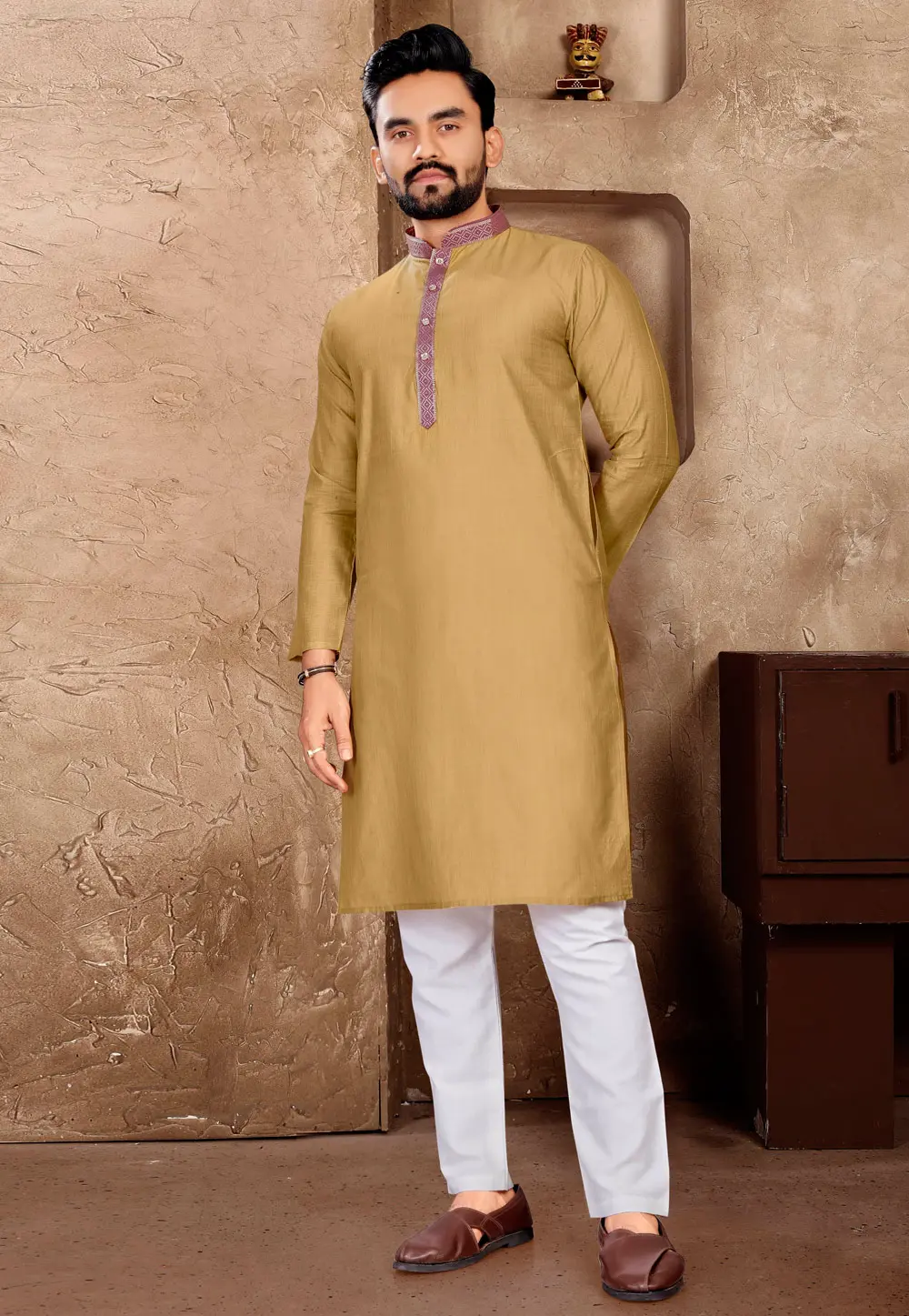 Mehndi Linen Kurta Pajama 300142