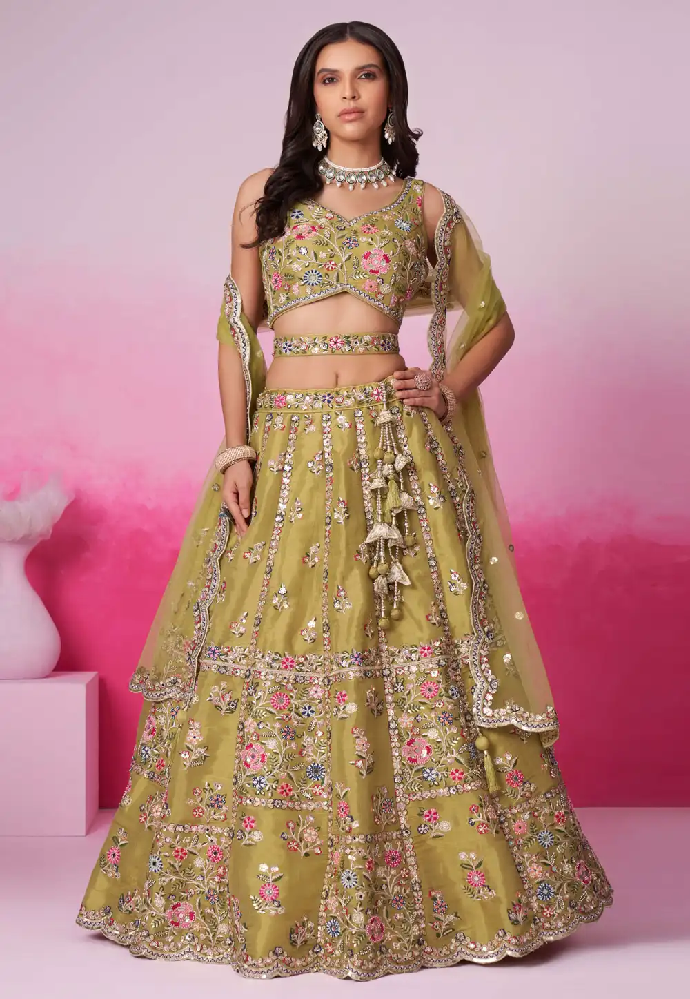 Mehndi Net Lehenga Choli 293197