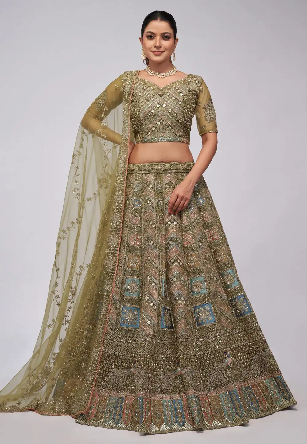 Mehndi Net Lehenga Choli 288609