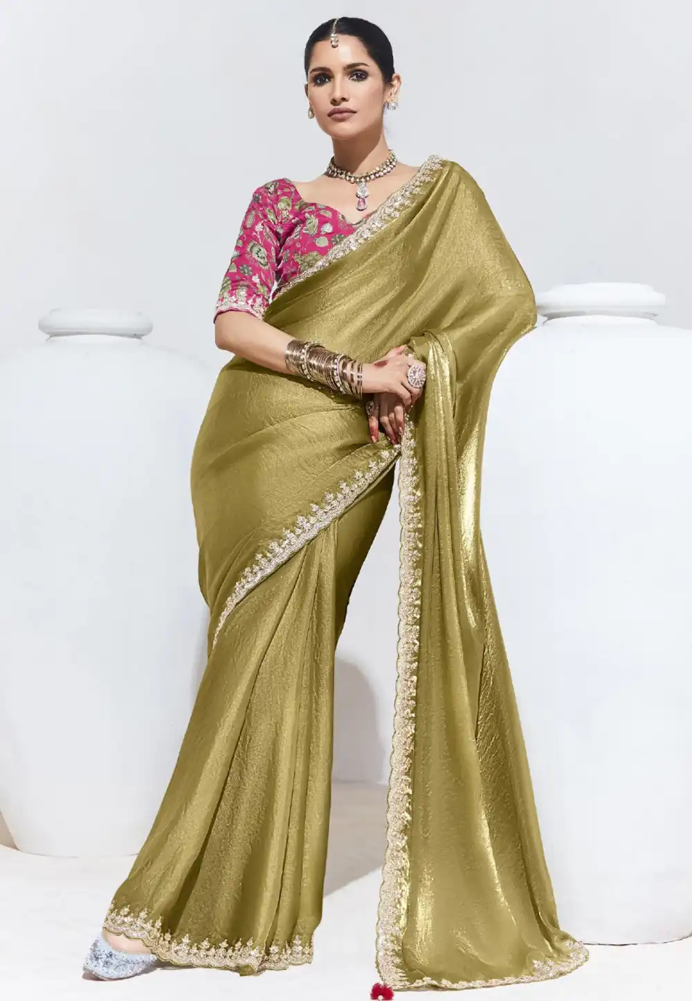 Mehndi Organza Saree With Blouse 291607