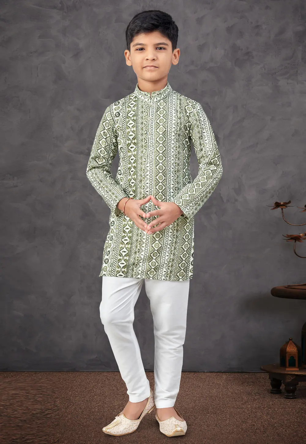 Mehndi Rayon Kids Kurta Pajama 301346