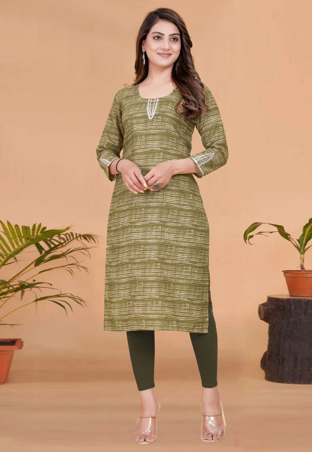 Mehndi Rayon Printed Long Kurti 295825