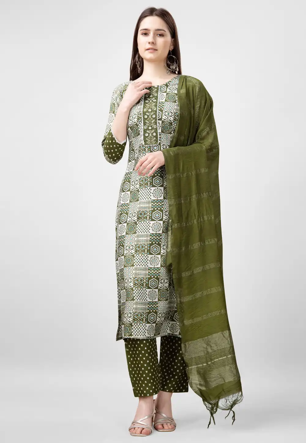 Mehndi Rayon Readymade Pant Style Suit 288517