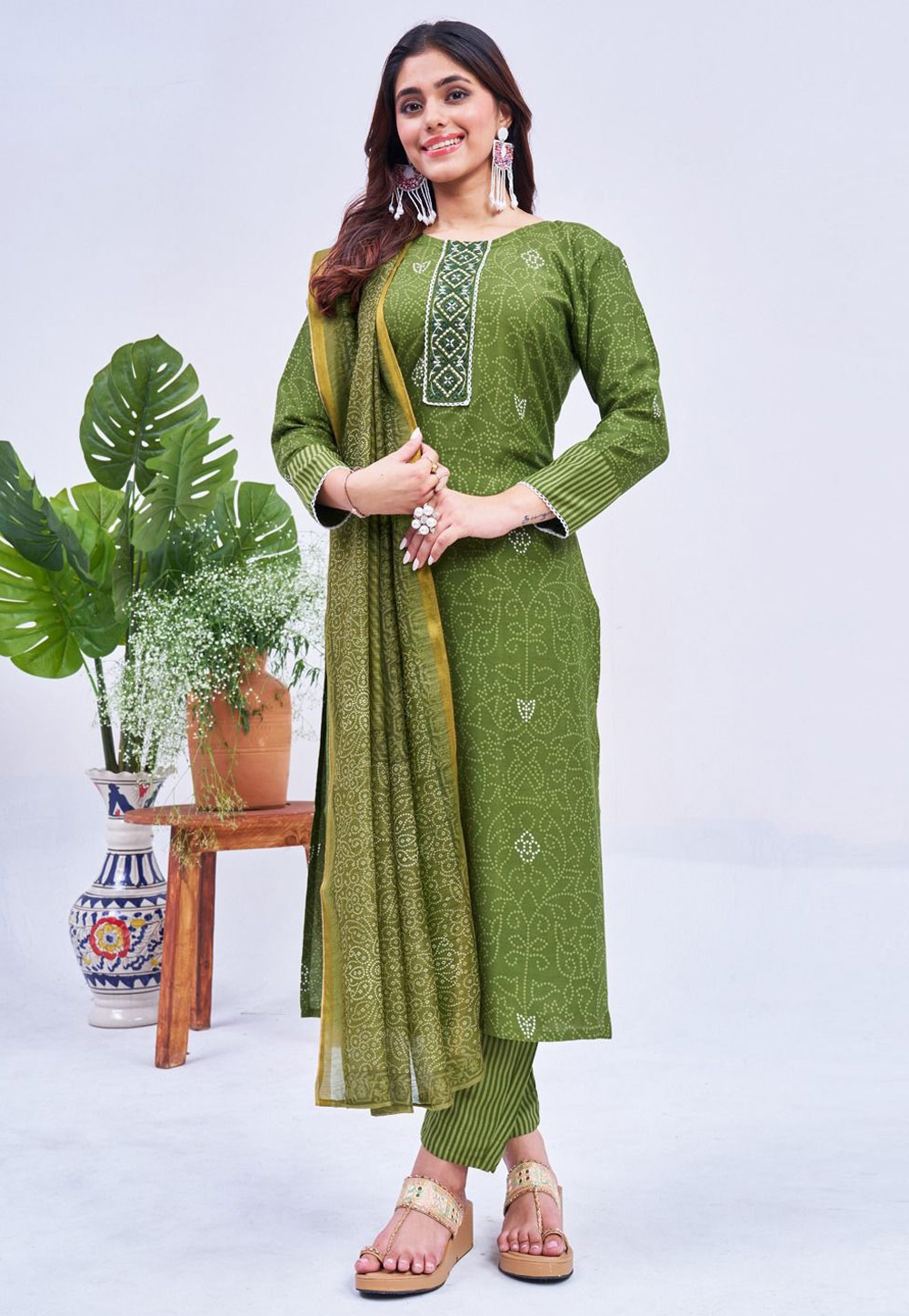 Mehndi Rayon Readymade Pant Style Suit 305264