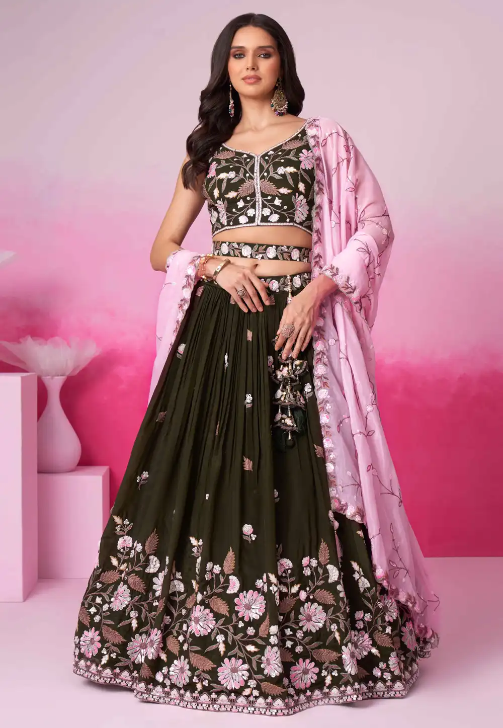 Mehndi Satin Lehenga Choli 291828