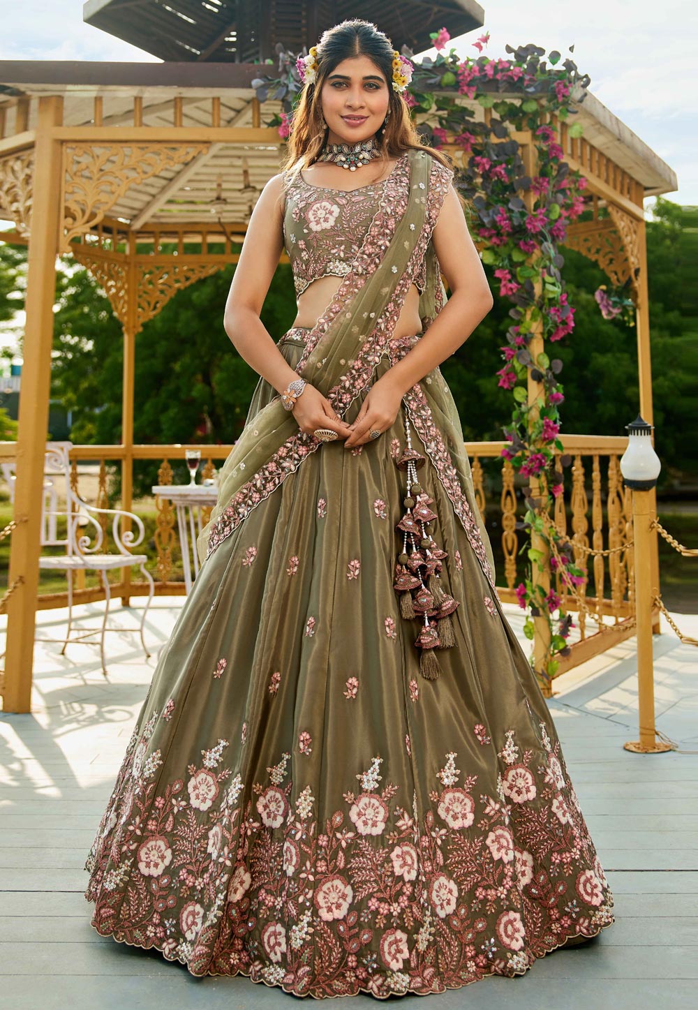 Mehndi Satin Wedding Lehenga Choli 311158