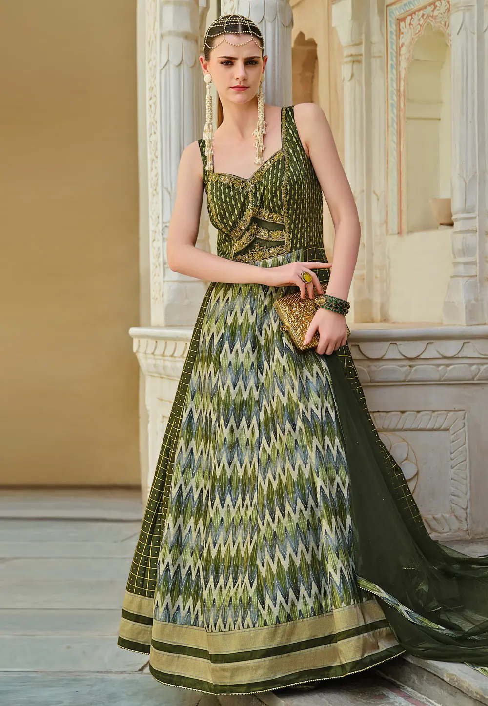 Mehndi Silk Anarkali Suit 303356