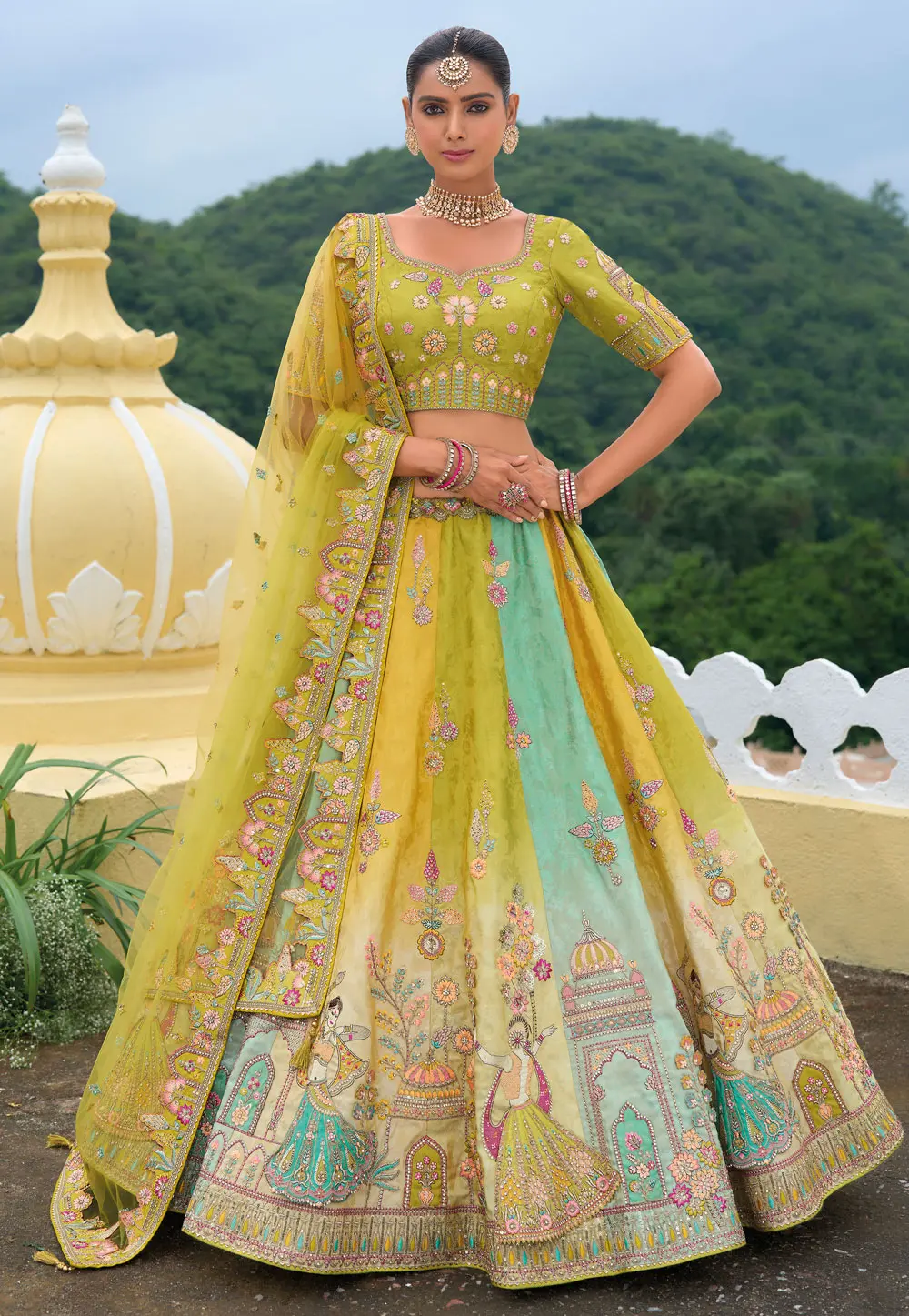 Mehndi Silk Circular Lehenga Choli 301290