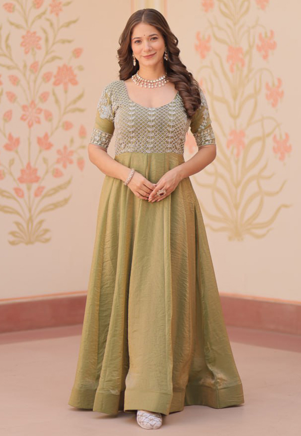 Mehndi Silk Gown 310372