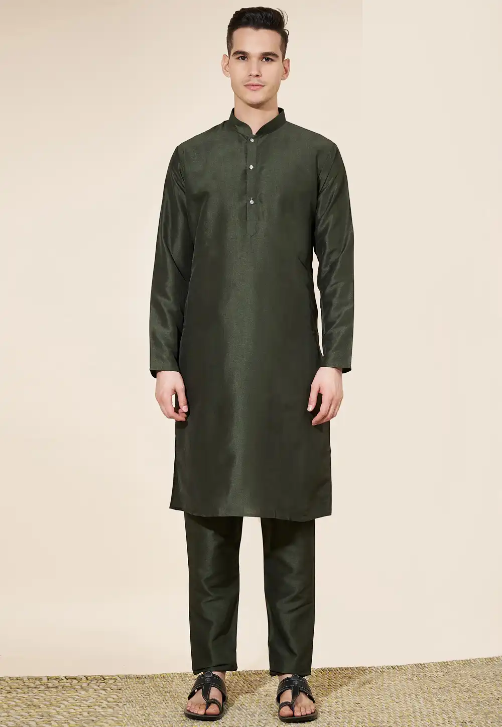 Mehndi Silk Kurta Pajama 287896