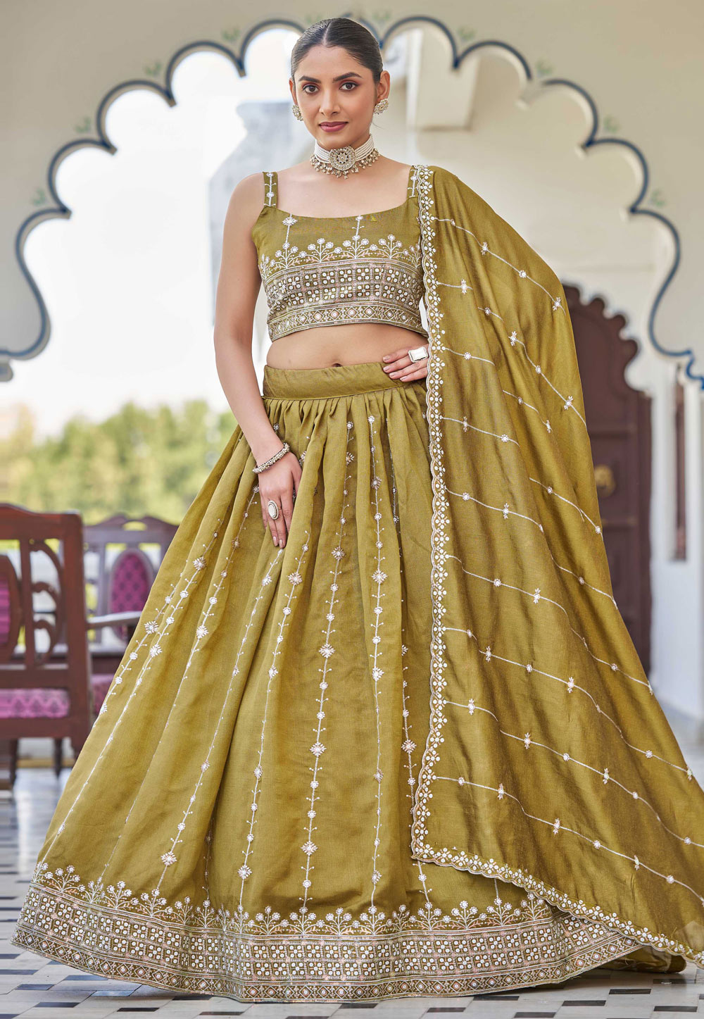 Mehndi Silk Lehenga Choli 310493