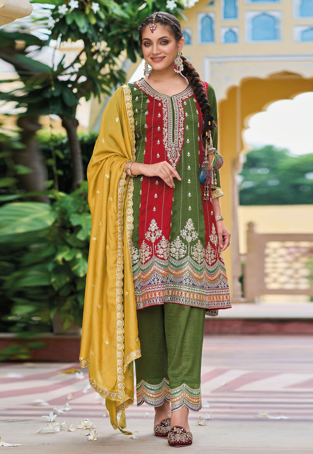 Mehndi Silk Pakistani Suit 284831