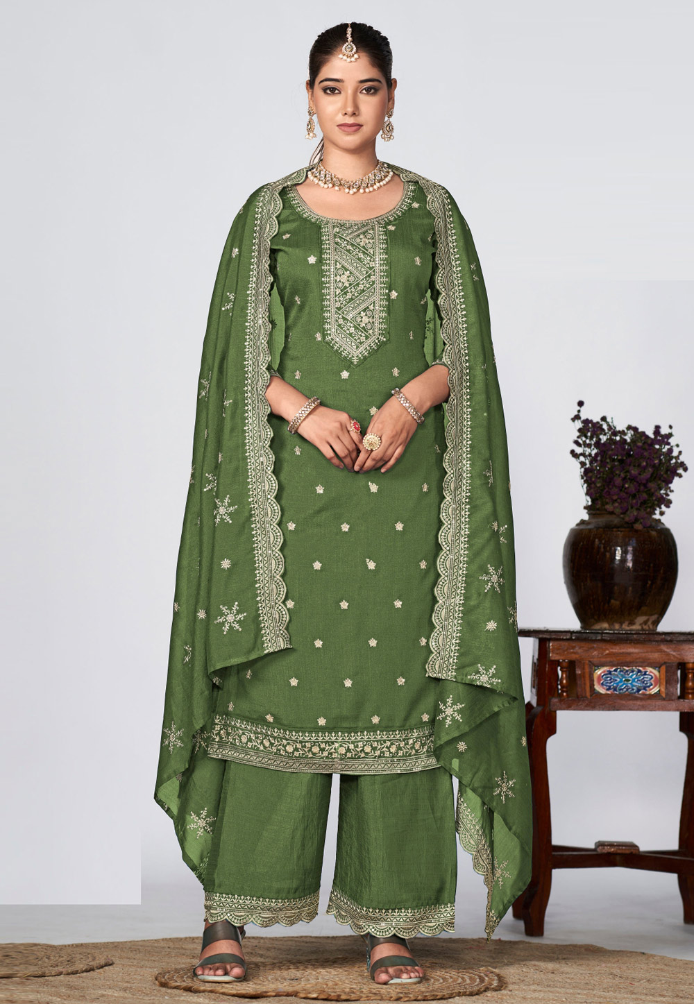 Mehndi Silk Pakistani Suit 285166