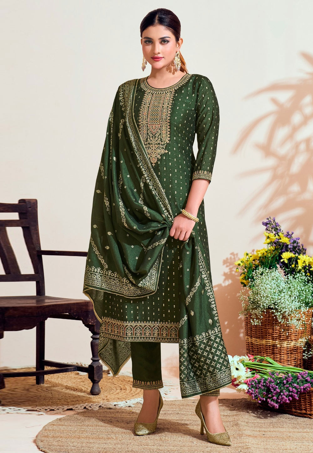 Mehndi Silk Pakistani Suit 287593
