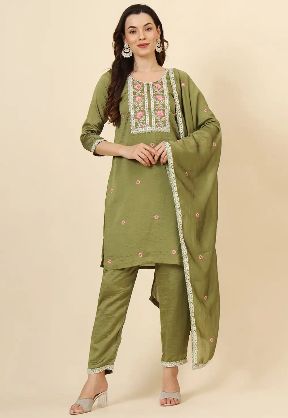 Mehndi Silk Readymade Pakistani Suit 294253