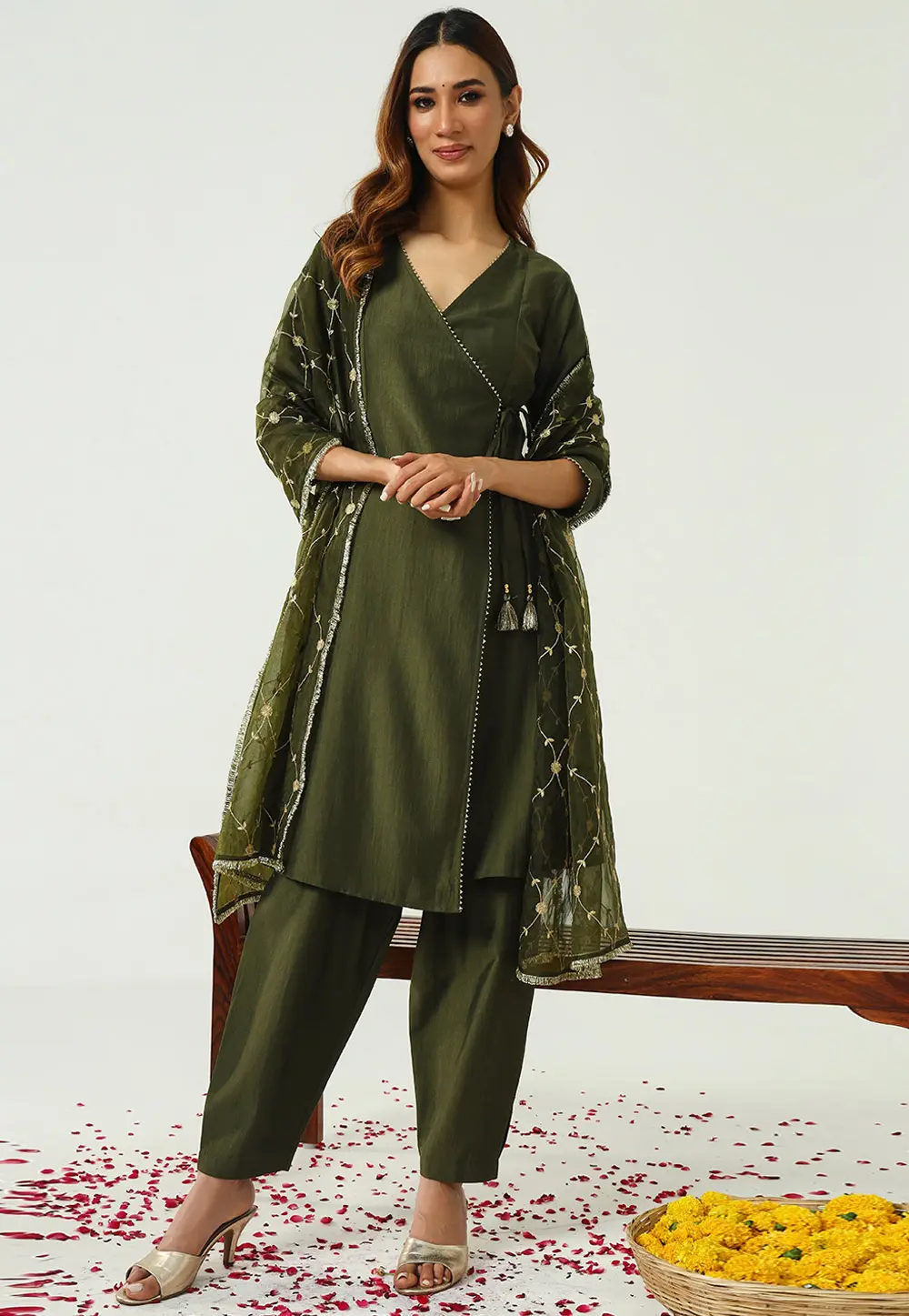 Mehndi Silk Readymade Pant Style Suit 300843