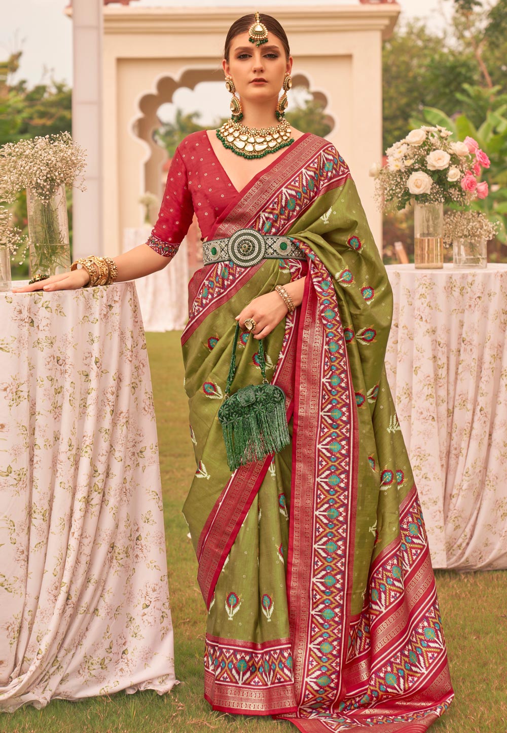 Mehndi Silk Saree With Blouse 279506