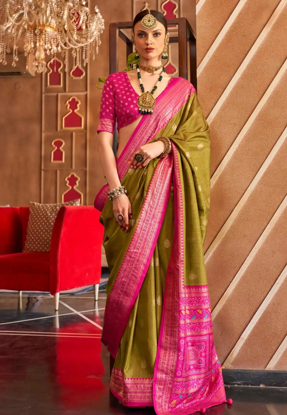 Mehndi Silk Saree With Blouse 291069