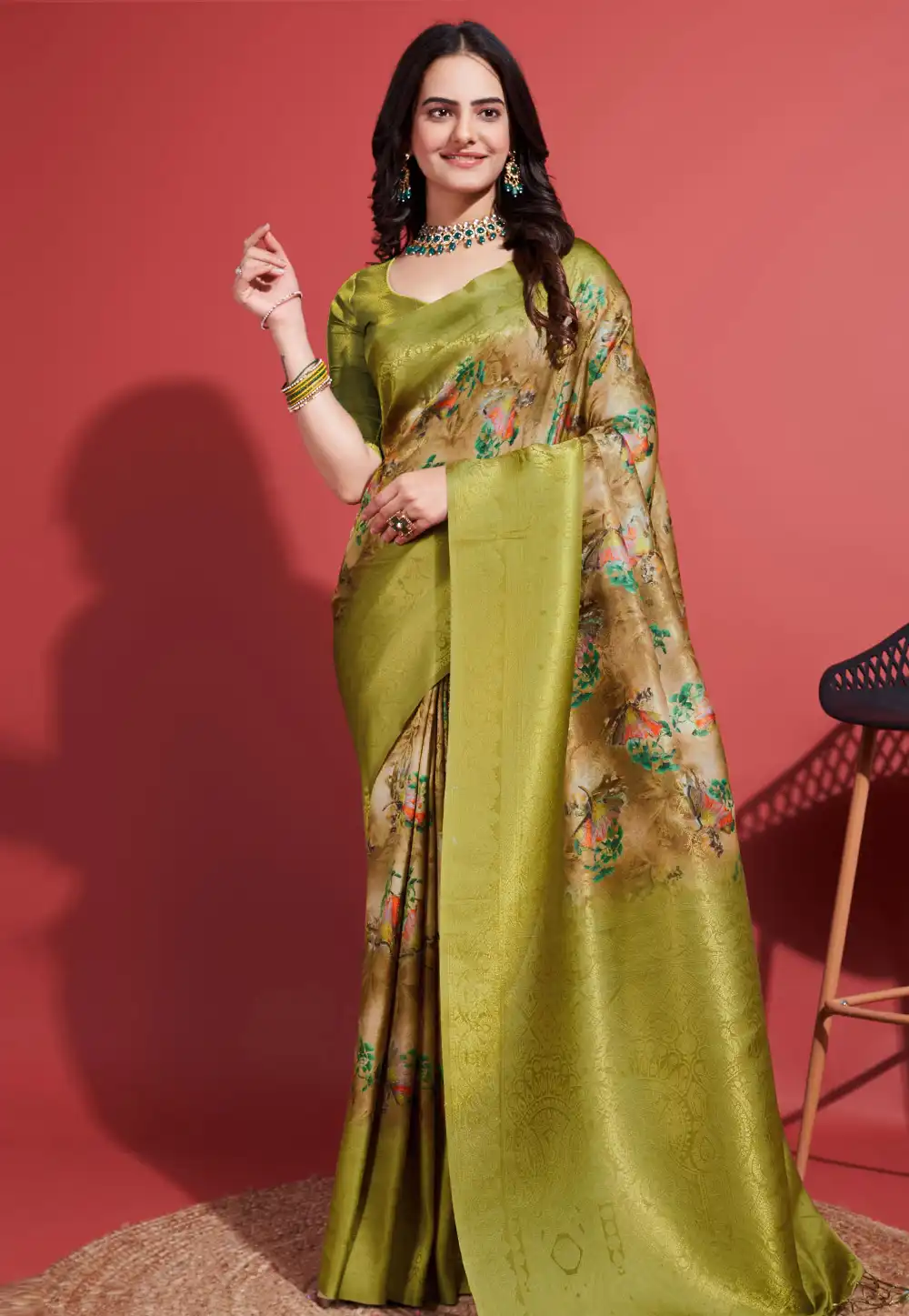 Mehndi Silk Saree With Blouse 289988