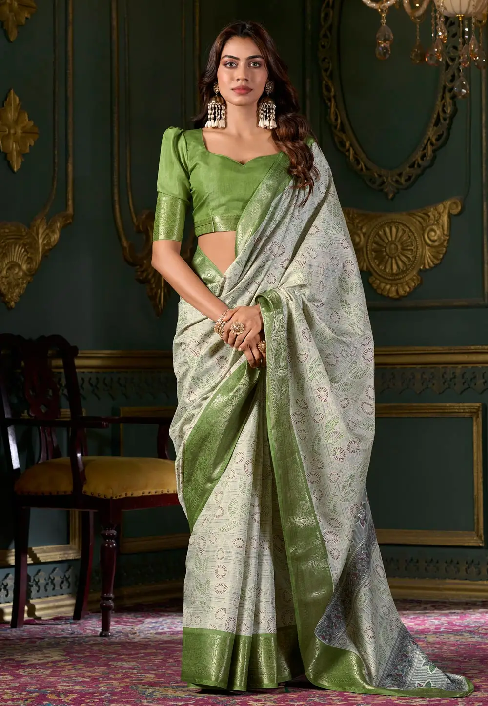 Mehndi Silk Saree With Blouse 296528