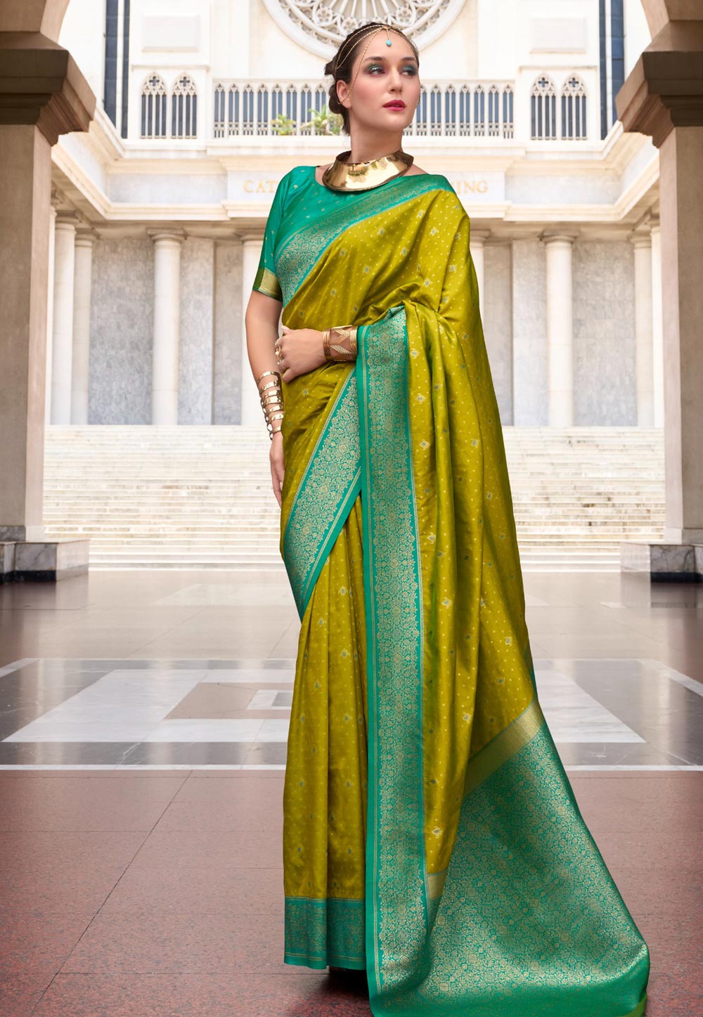 Mehndi Silk Saree With Blouse 309807