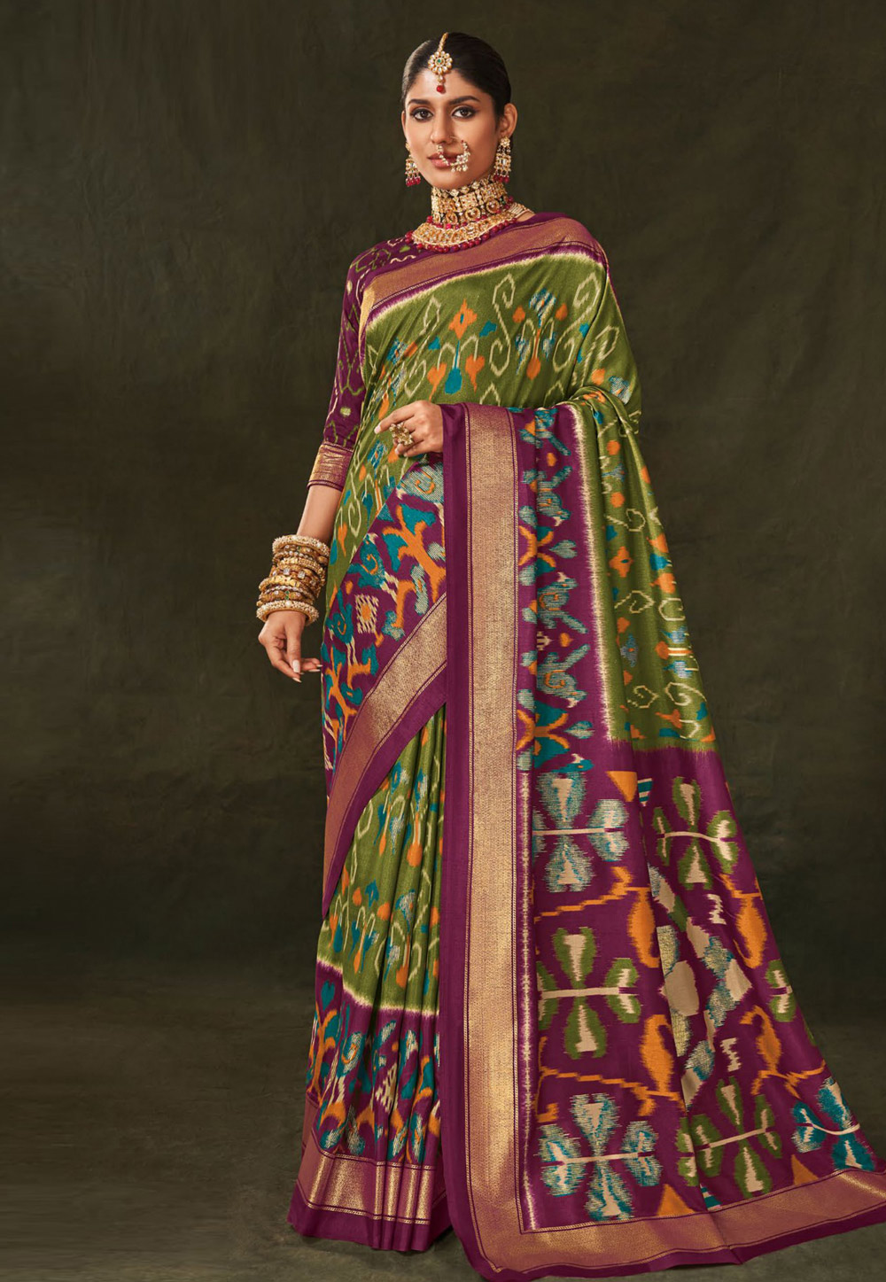 Mehndi Silk Saree With Blouse 283457