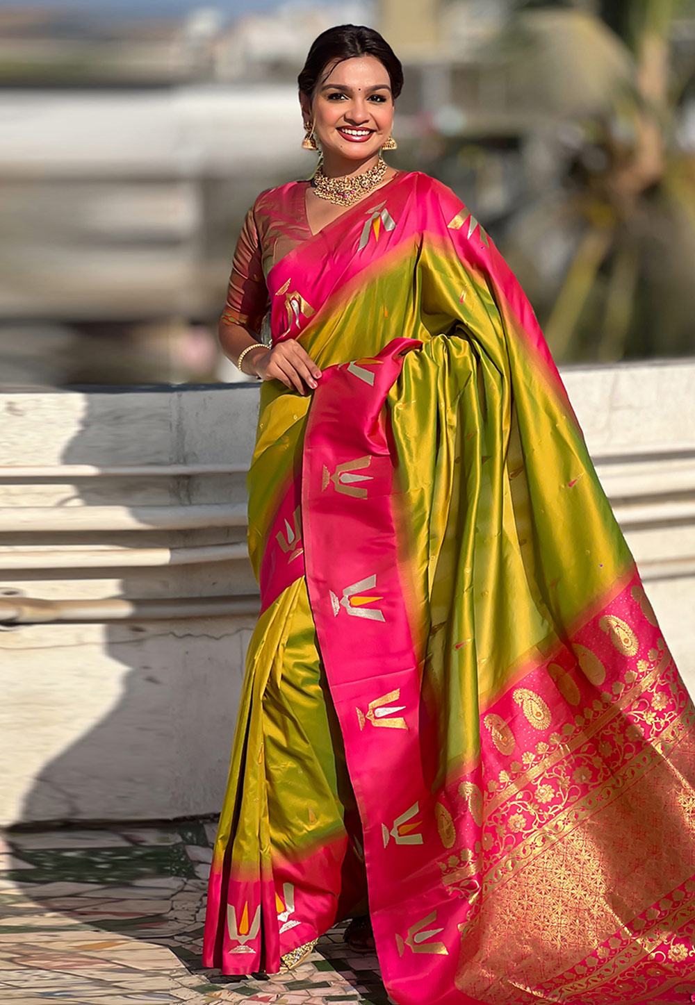 Mehndi Silk Saree With Blouse 309992