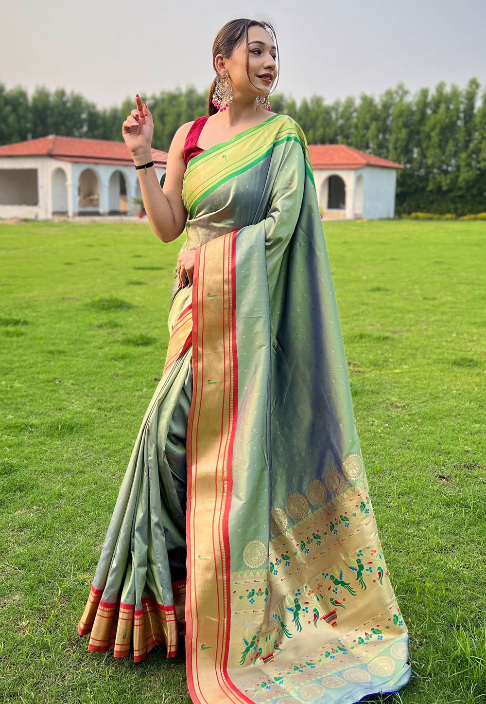 Mehndi Silk Saree With Blouse 287342