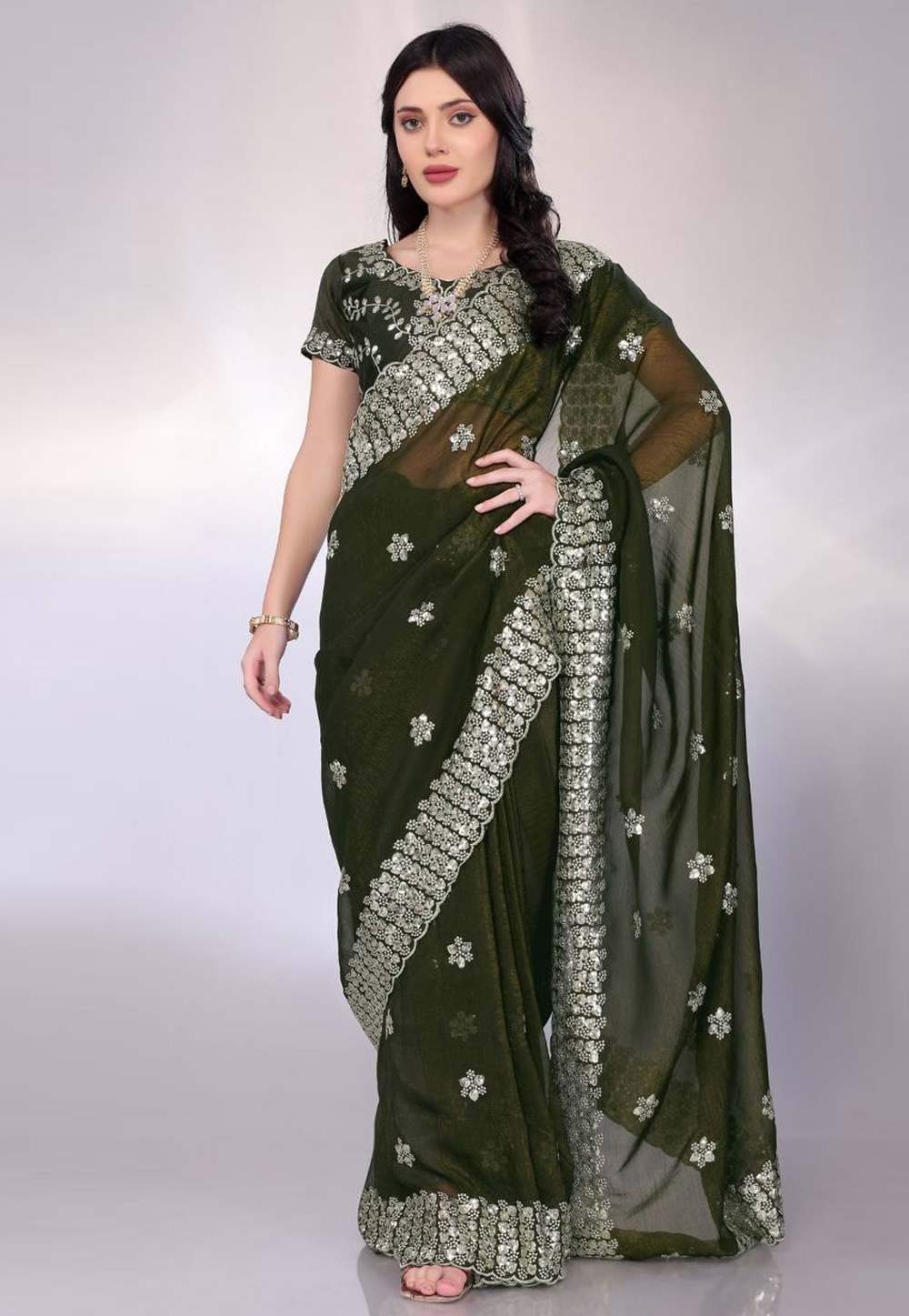 Mehndi Tussar Saree With Blouse 305643