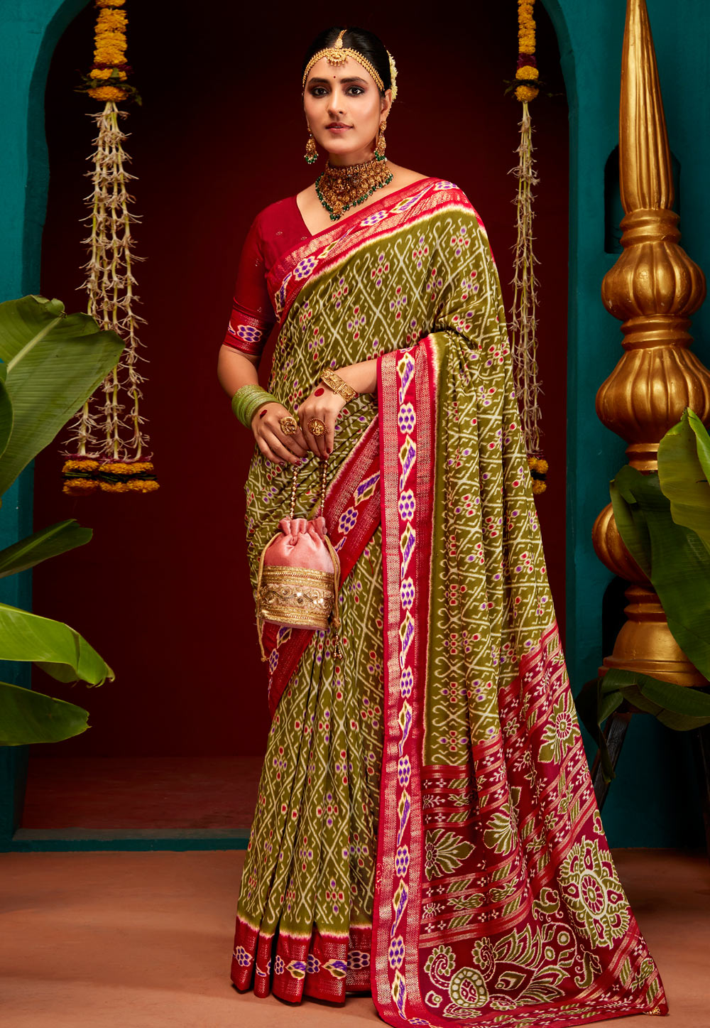 Mehndi Tussar Silk Saree With Blouse 286362