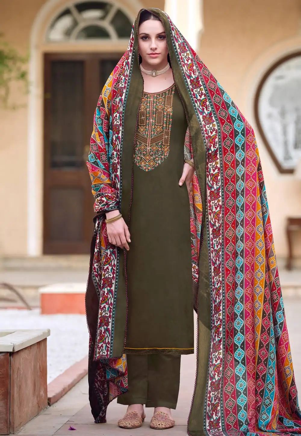 Mehndi Viscose Rayon Pakistani Suit 290428