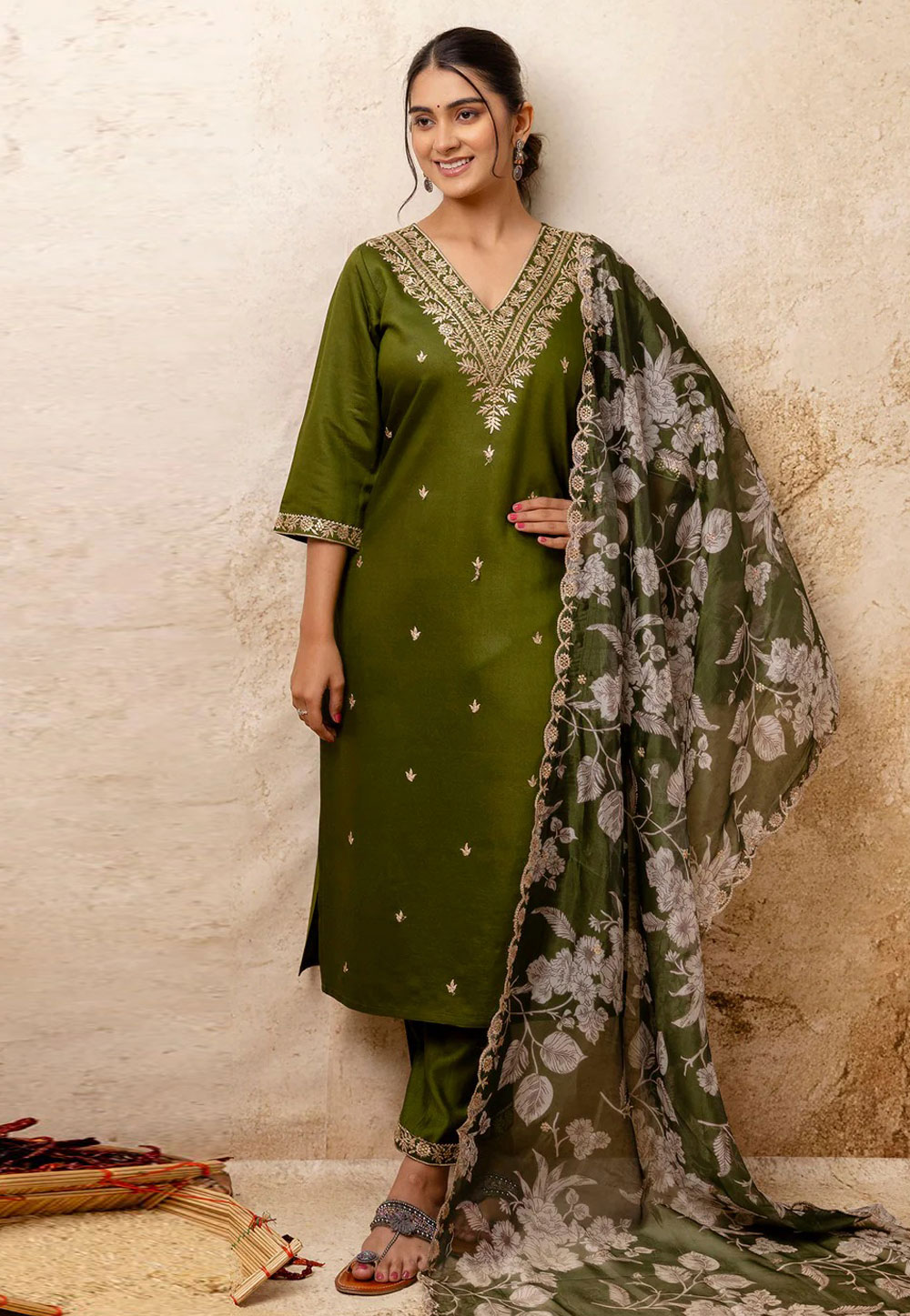 Mehndi Viscose Rayon Readymade Pakistani Suit 309207