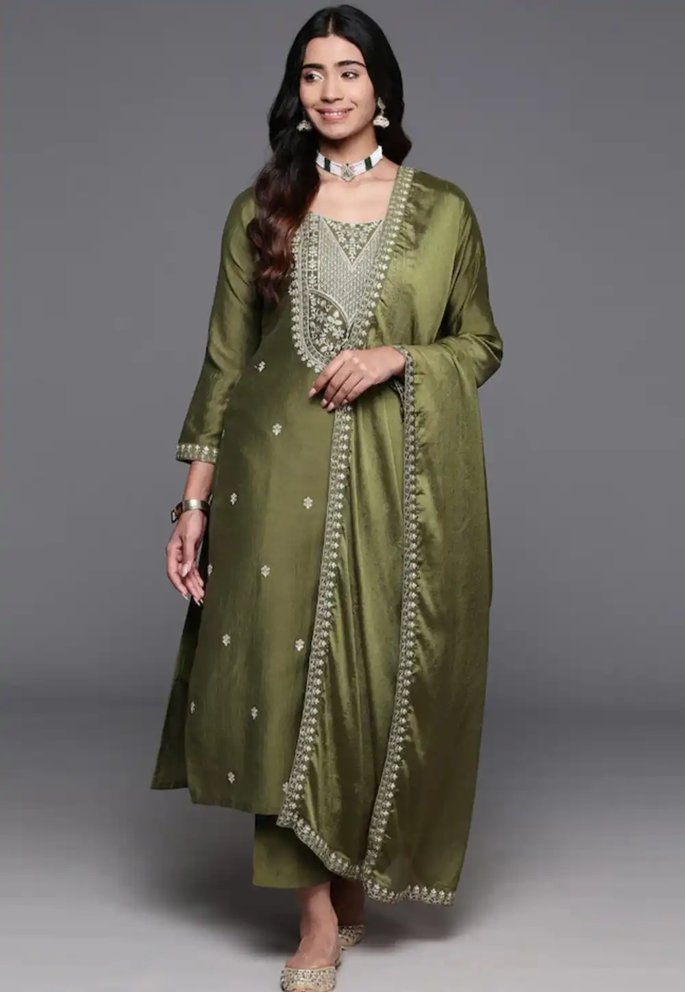 Mehndi Viscose Readymade Pakistani Suit 291641