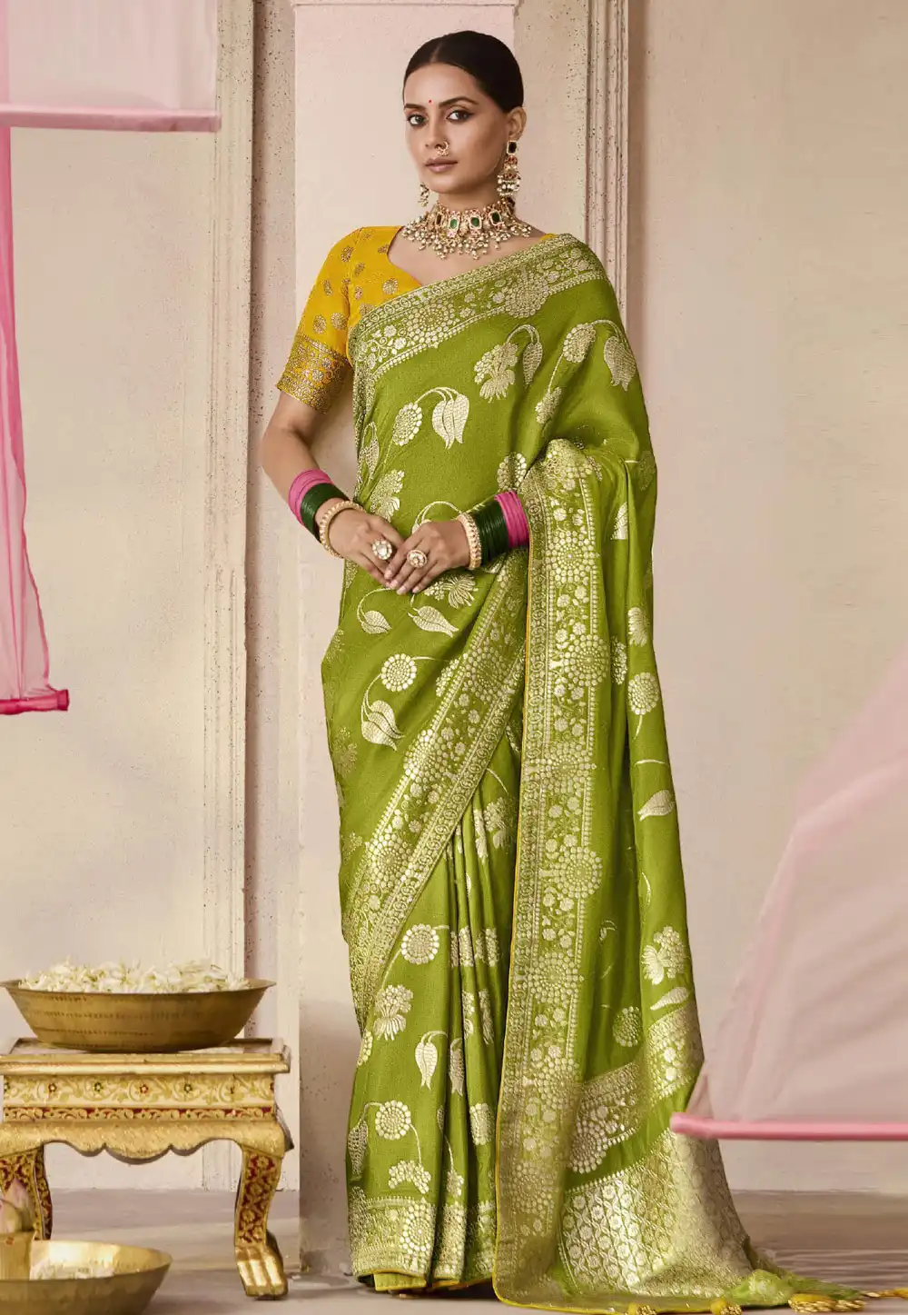 Mehndi Viscose Saree With Blouse 293263