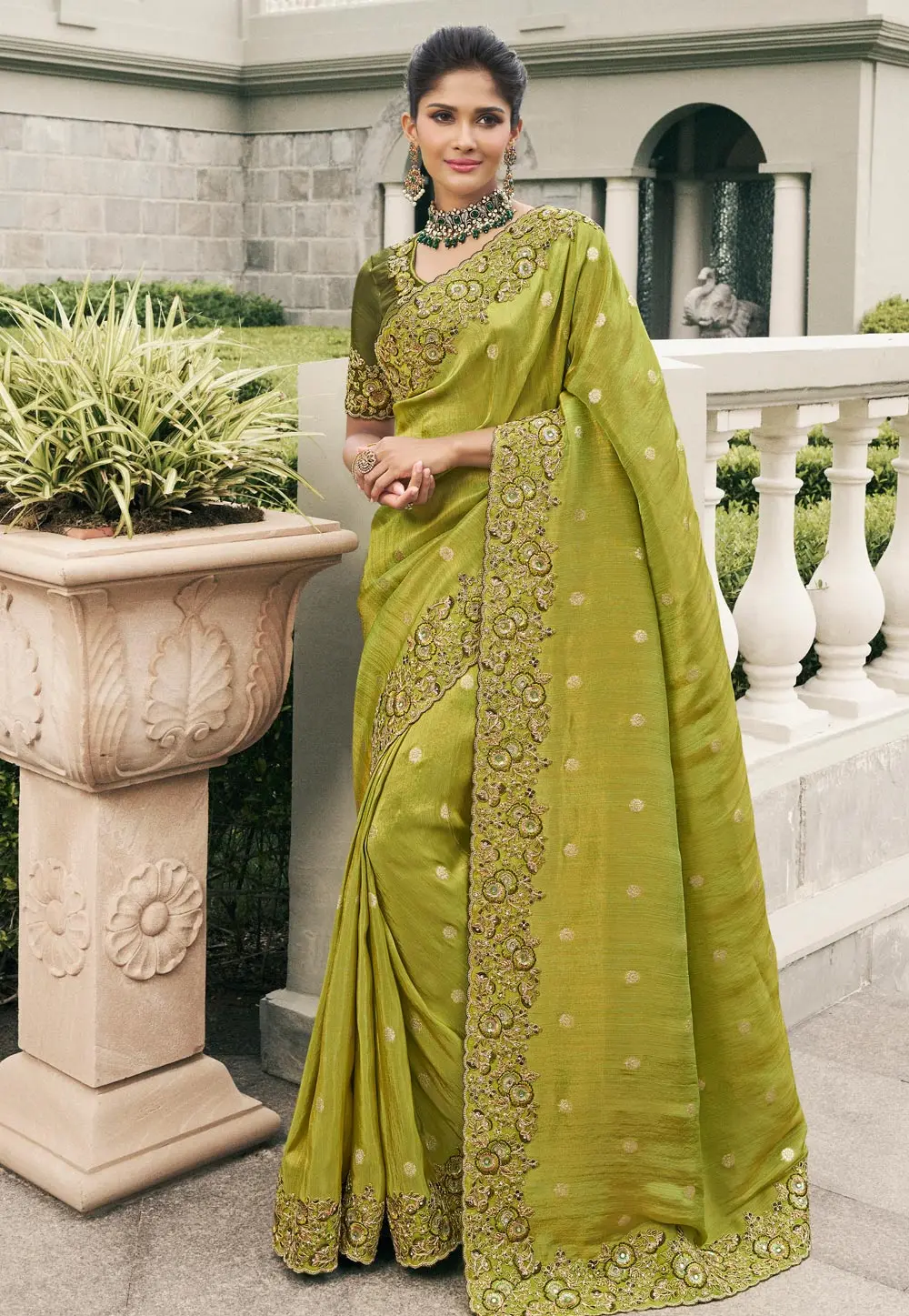 Mehndi Viscose Saree With Blouse 298202