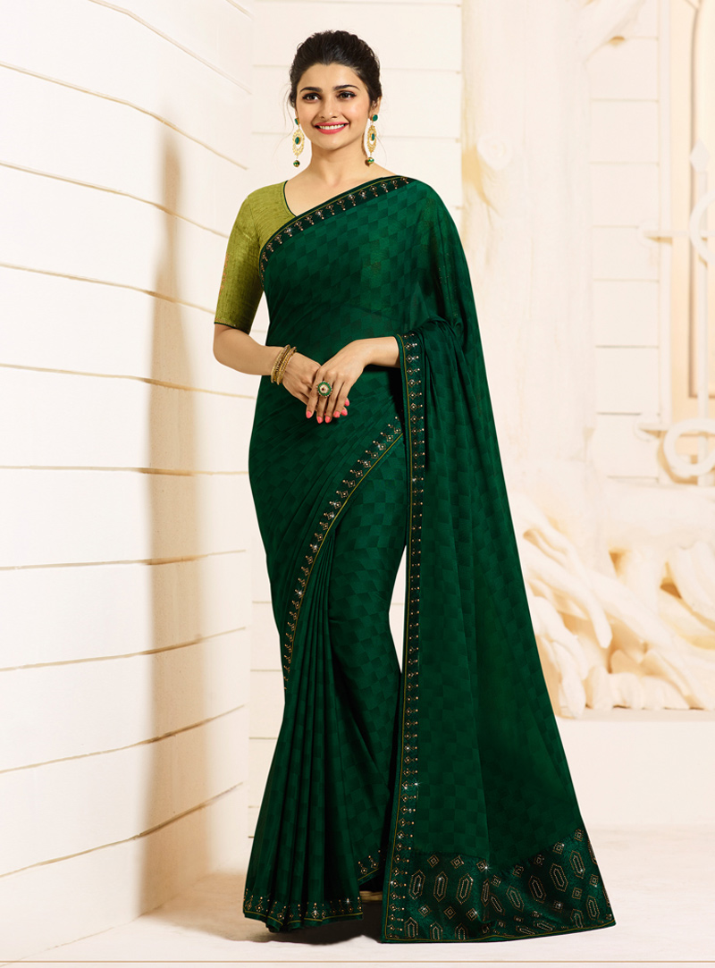 Prachi Desai Green Georgette Party Wear Saree 143094