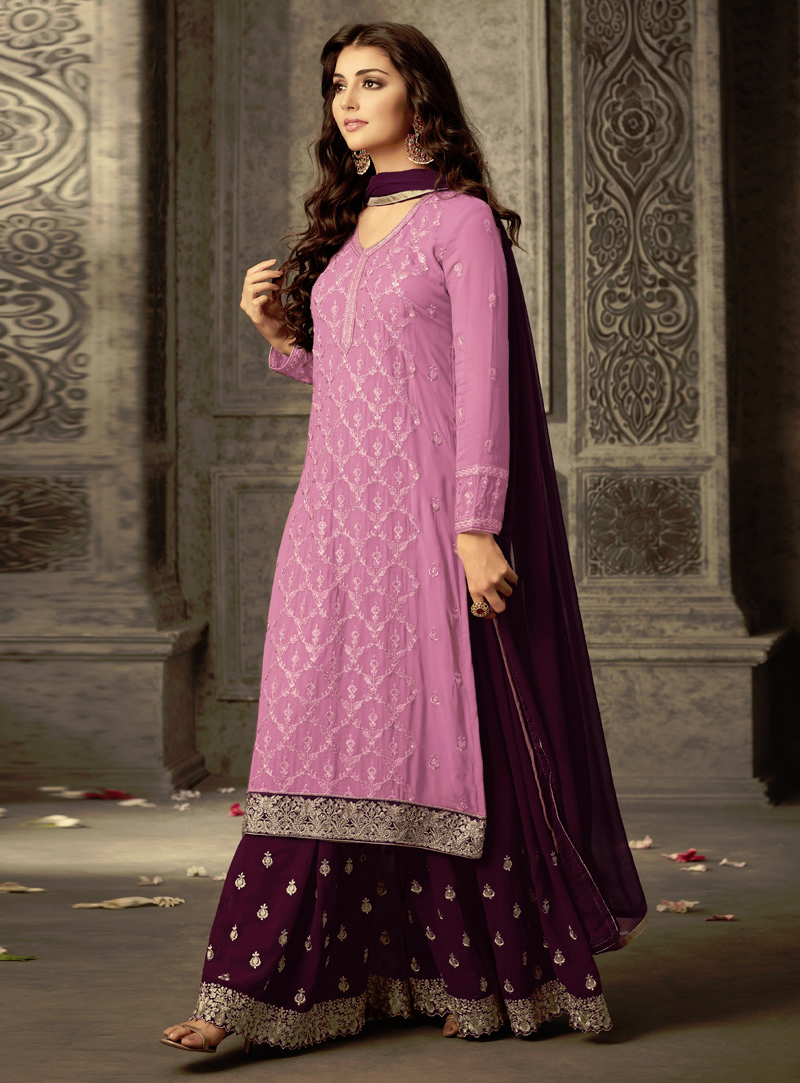 Purple Faux Georgette Pakistani Style Suit 138439