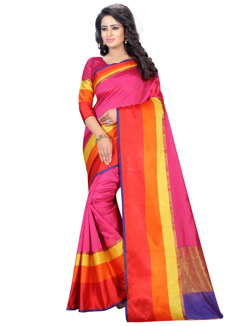 Pink Cotton Saree With Blouse 90985