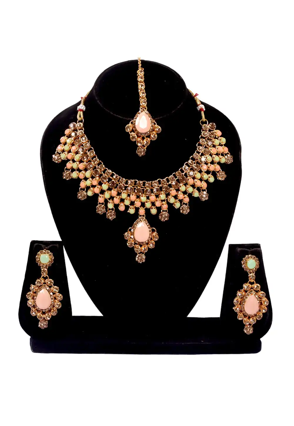 Multicolor Alloy Austrian Diamonds and Kundan Necklace Set With Earrings and Maang Tikka 292938