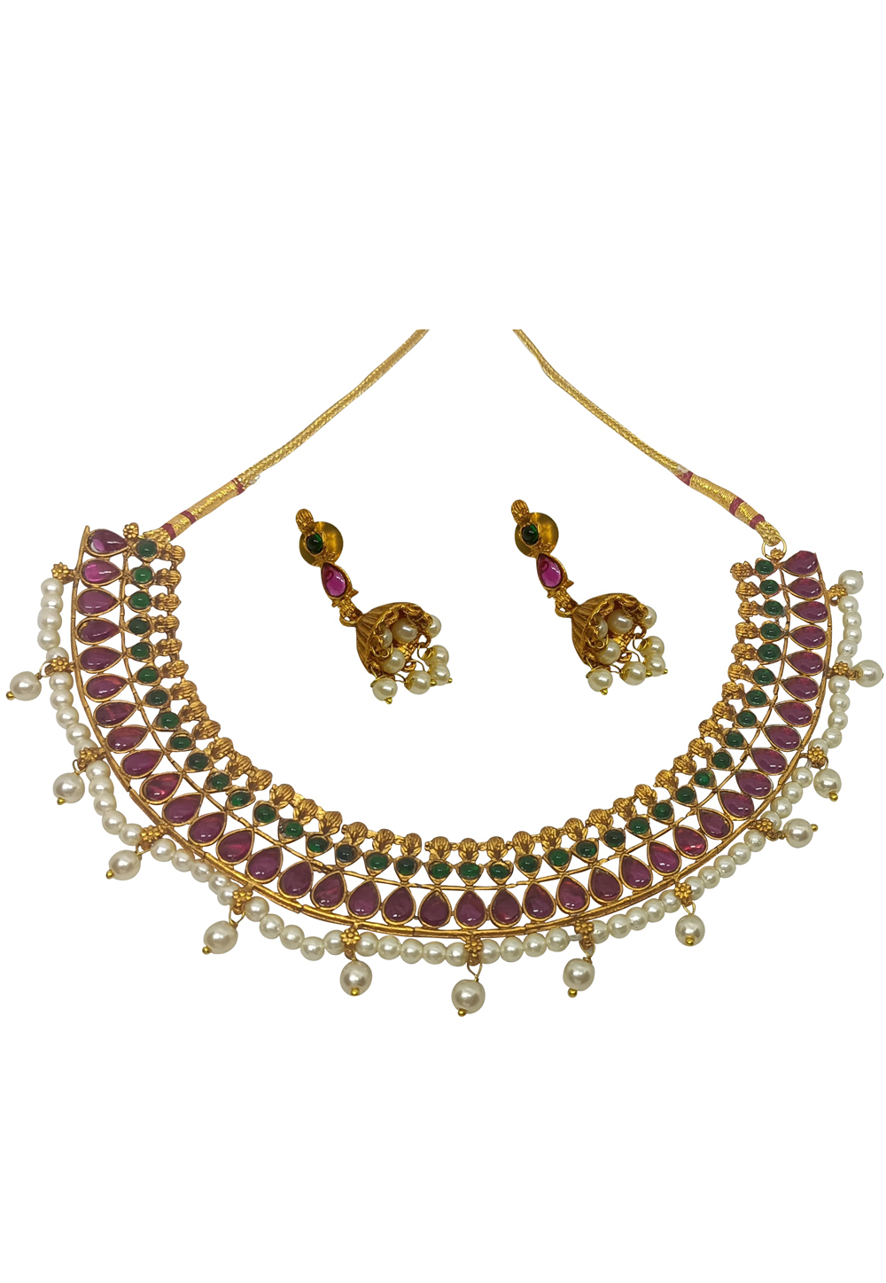 Multicolor Alloy Austrian Diamonds and Kundan Necklace With Earrings 280111