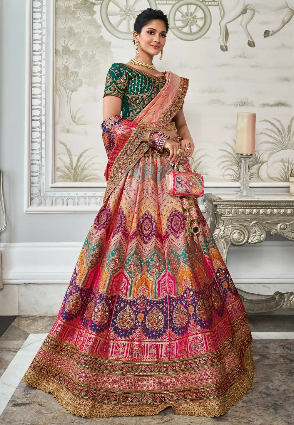 Multicolor Banarasi Silk Lehenga Choli 296234