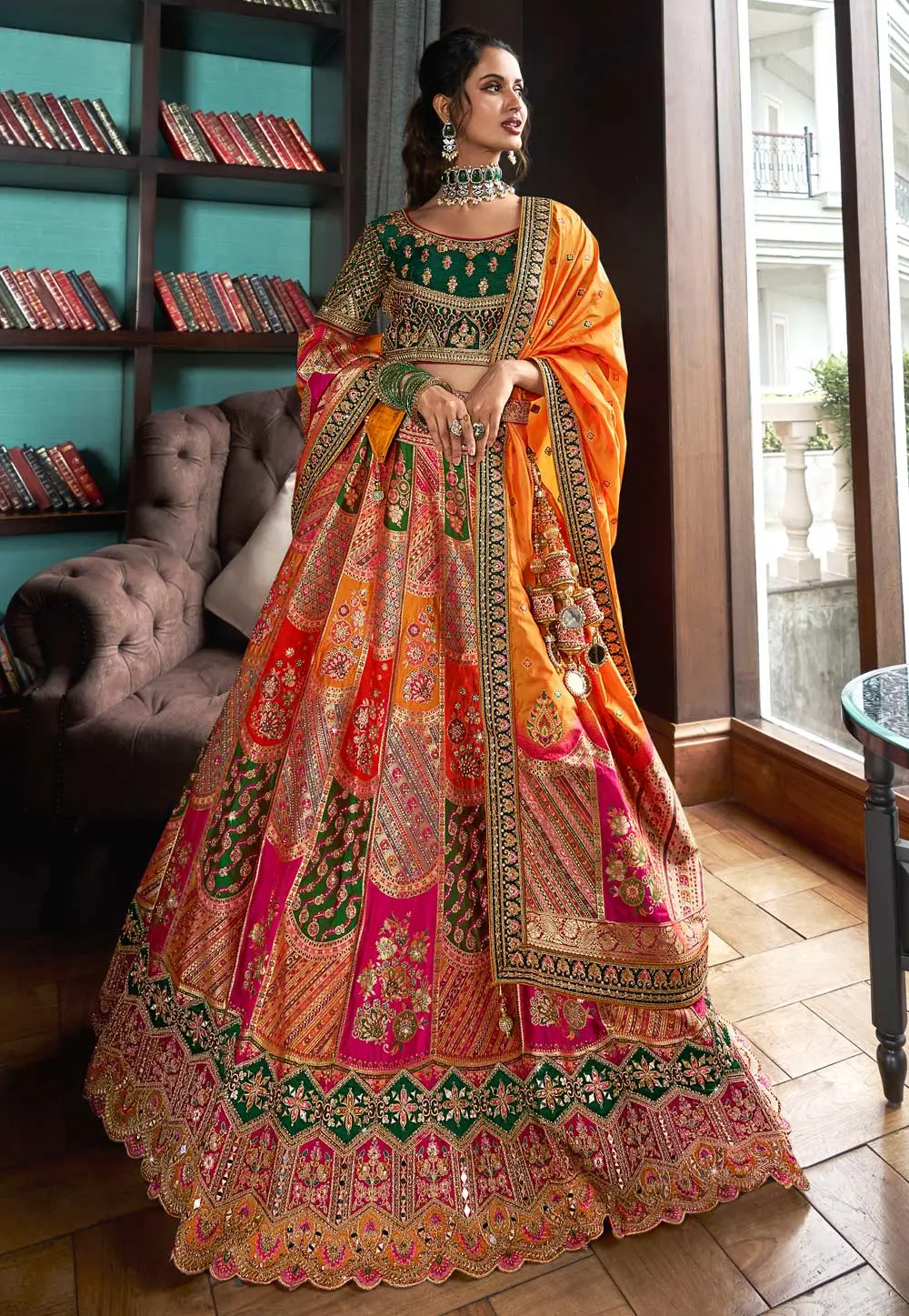 Multicolor Banarasi Silk Lehenga Choli 296239