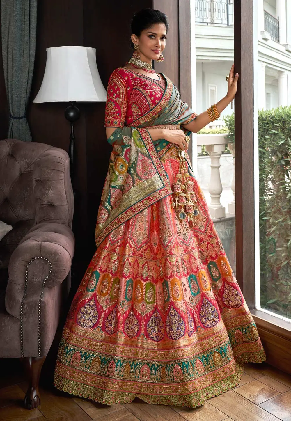 Multicolor Banarasi Silk Lehenga Choli 296241