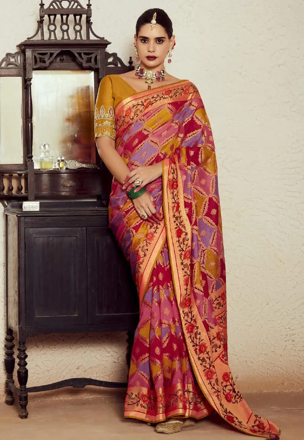 Multicolor Brasso Saree With Blouse 290670