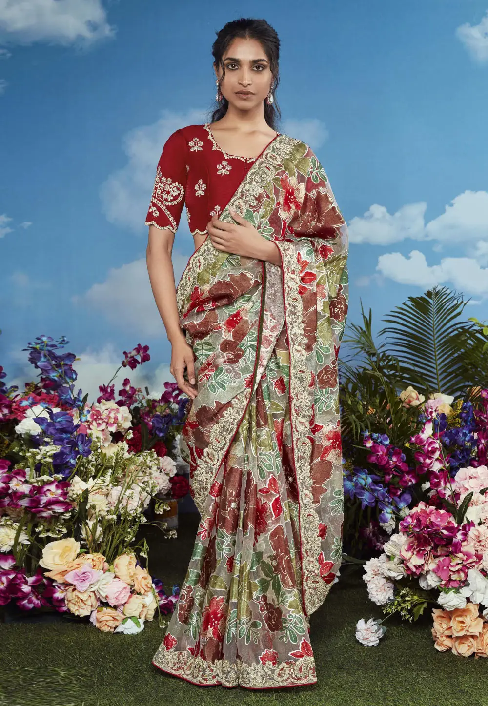 Multicolor Brasso Saree With Blouse 296145